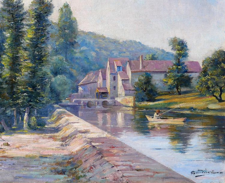 Auguste GAUDIBERT 1865-1908 Borgogna, Yonne, paesaggio, dipinto circa 1900 Impressionismo