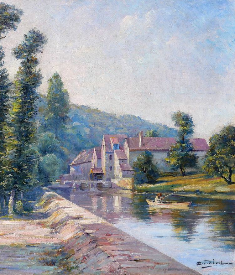 Auguste GAUDIBERT 1865-1908 Borgogna, Yonne, paesaggio, dipinto circa 1900 Impressionismo