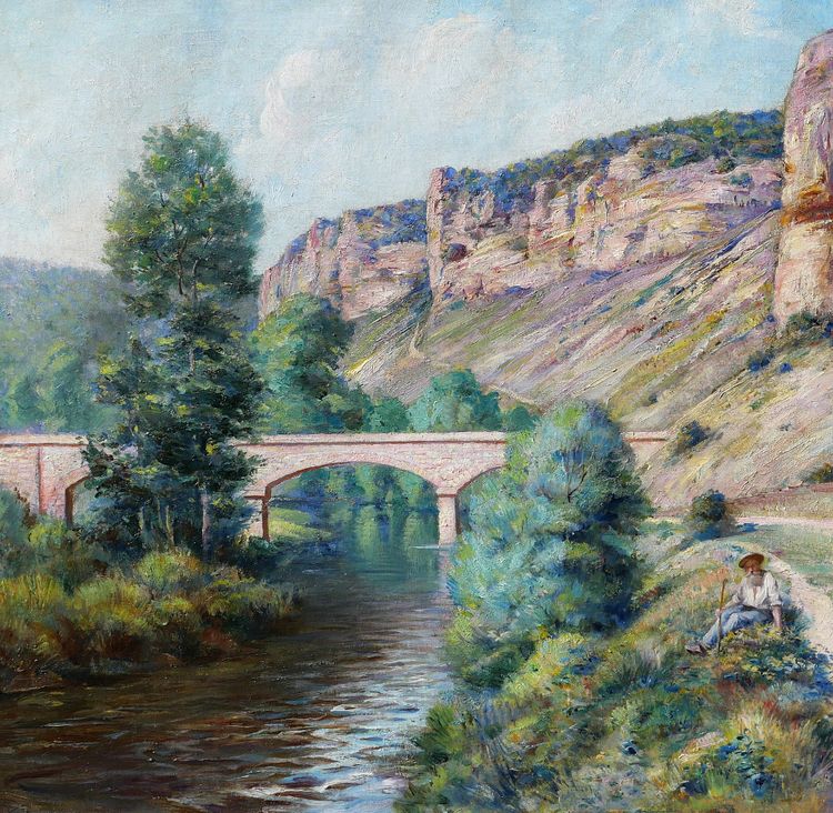 Auguste GAUDIBERT 1865-1908 Burgund, Yonne, Arcy-sur-Cure, Landschaft, Gemälde um 1900