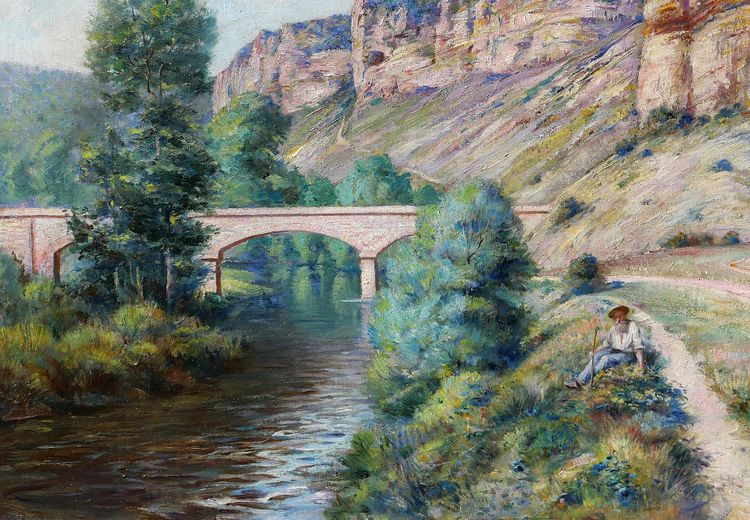Auguste GAUDIBERT 1865-1908 Burgund, Yonne, Arcy-sur-Cure, Landschaft, Gemälde um 1900