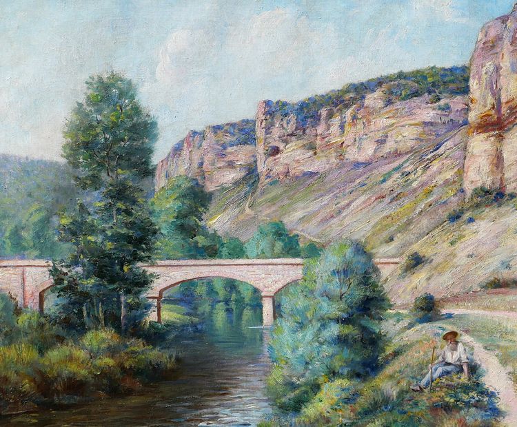 Auguste GAUDIBERT 1865-1908 Burgund, Yonne, Arcy-sur-Cure, Landschaft, Gemälde um 1900