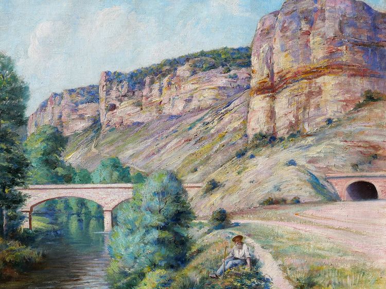 Auguste GAUDIBERT 1865-1908 Burgund, Yonne, Arcy-sur-Cure, Landschaft, Gemälde um 1900