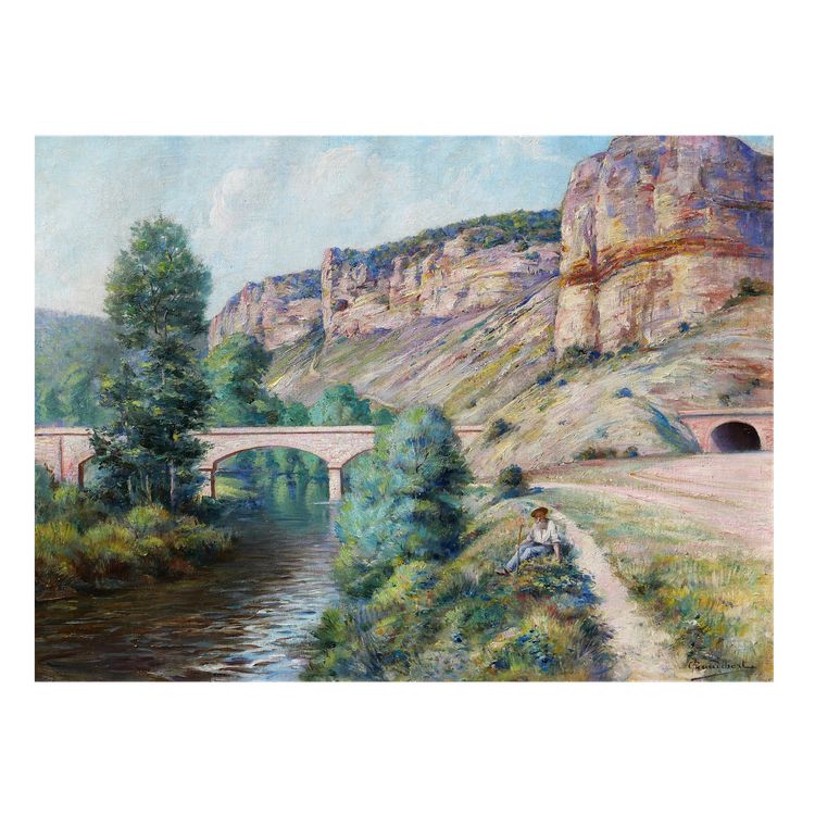 Auguste GAUDIBERT 1865-1908 Burgund, Yonne, Arcy-sur-Cure, Landschaft, Gemälde um 1900