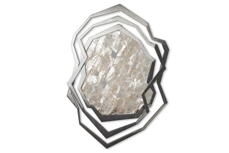 Paire d'appliques en métal brossé et cristal de roche. Contemporain.LS65333801H