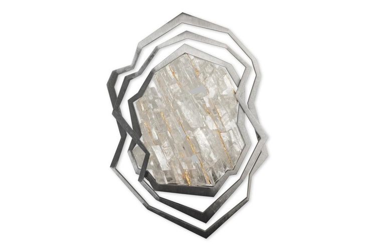 Paire d'appliques en métal brossé et cristal de roche. Contemporain.LS65333801H