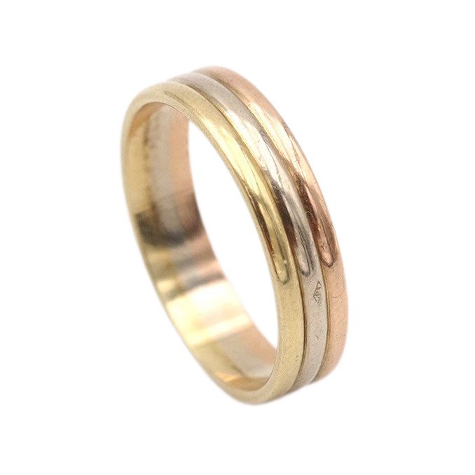 Three gold band ring in 18k, Wedding band ring, three tones gold, rose gold, yellow gold, white gold