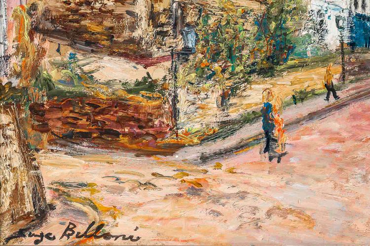 Serge Belloni (1925-2005) - Rue des Saules in autunno olio su tavola 1980 ca.