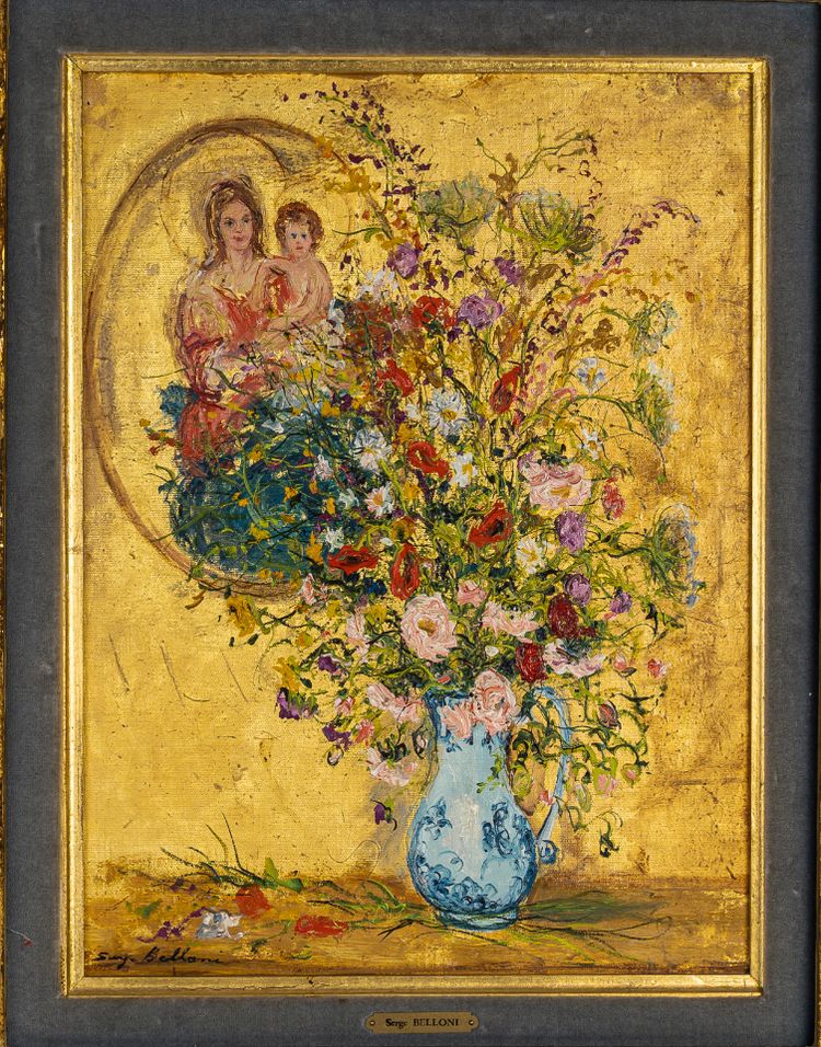 Serge Belloni (1925-2005) - Blumenstrauß in einer Delfter Vase Öl auf Leinwand um 1970