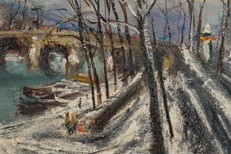 Serge Belloni (1925-2005) - The Pont Marie and the snow-covered Ile Saint-Louis Oil on Wood, circa 1