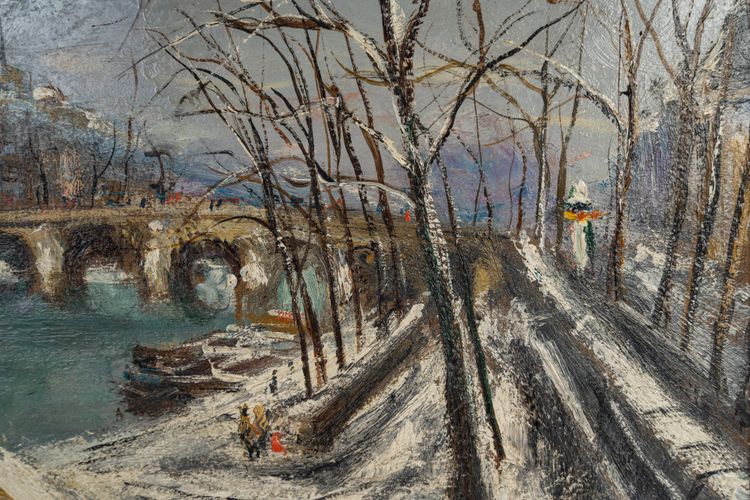 Serge Belloni (1925-2005) - The Pont Marie and the snow-covered Ile Saint-Louis Oil on Wood, circa 1