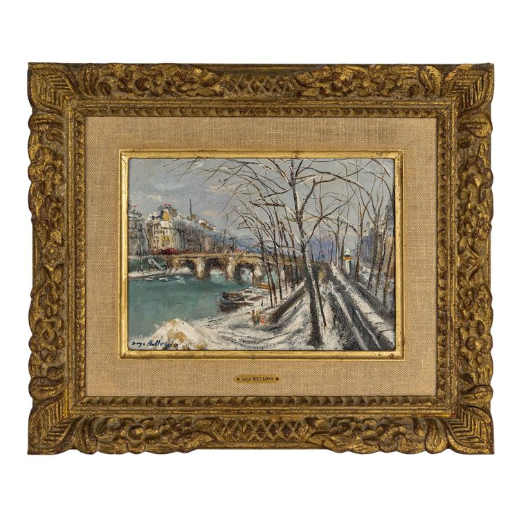 Serge Belloni (1925-2005) - The Pont Marie and the snow-covered Ile Saint-Louis Oil on Wood, circa 1