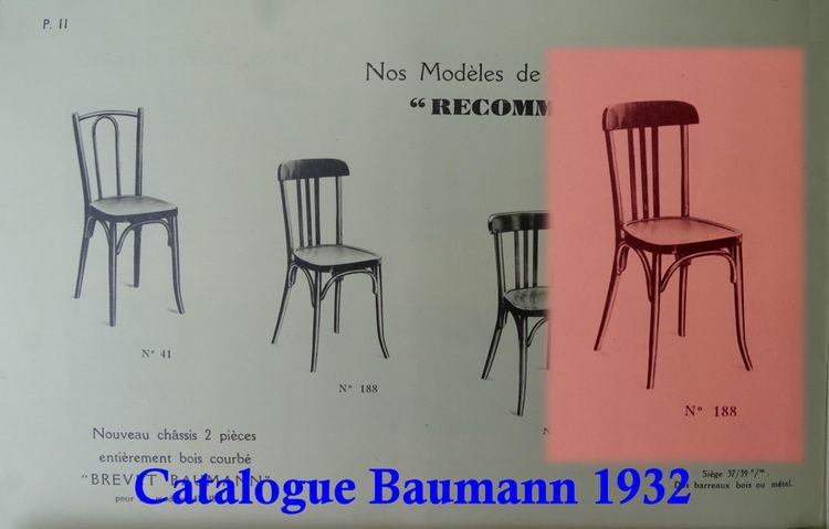 Set di 3 sedie da bistrot Baumann n. 188 del 1930, seduta in legno, Thonet n.