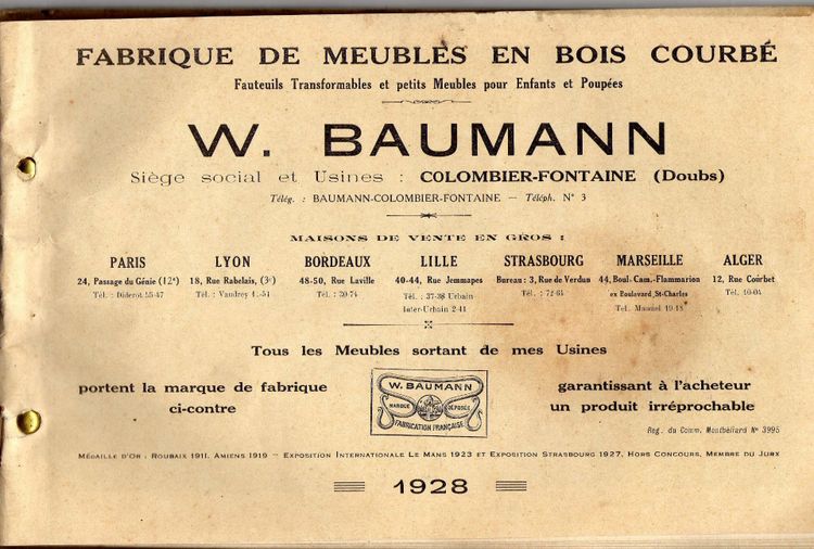 Set di 3 sedie da bistrot Baumann n. 188 del 1930, seduta in legno, Thonet n.
