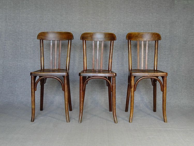 Set di 3 sedie da bistrot Baumann n. 188 del 1930, seduta in legno, Thonet n.