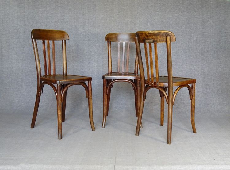 Set di 3 sedie da bistrot Baumann n. 188 del 1930, seduta in legno, Thonet n.