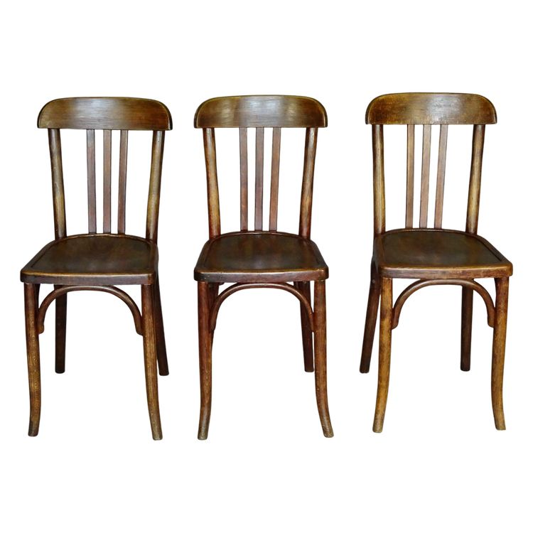 Set di 3 sedie da bistrot Baumann n. 188 del 1930, seduta in legno, Thonet n.