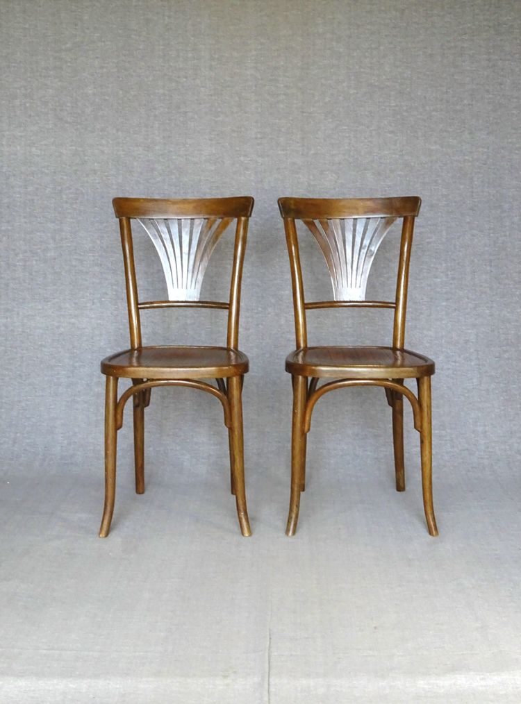 2 chaises Baumann N°68 de 1930 assise bois, no Thonet