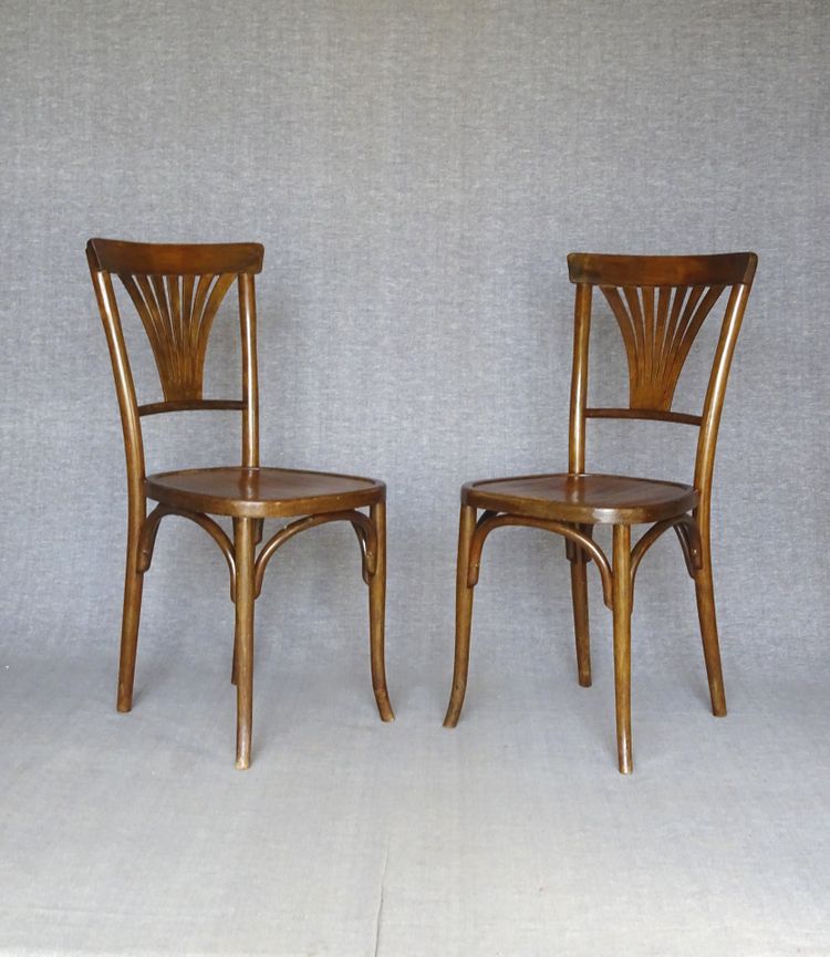 2 chaises Baumann N°68 de 1930 assise bois, no Thonet