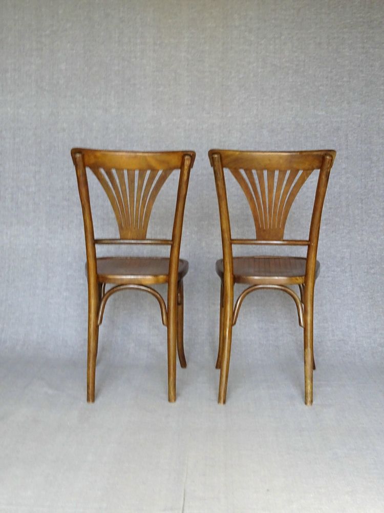 2 chaises Baumann N°68 de 1930 assise bois, no Thonet