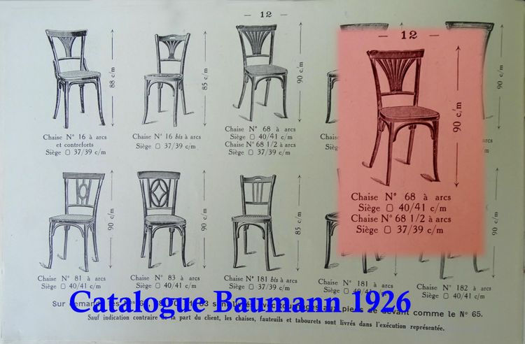 2 chaises Baumann N°68 de 1930 assise bois, no Thonet