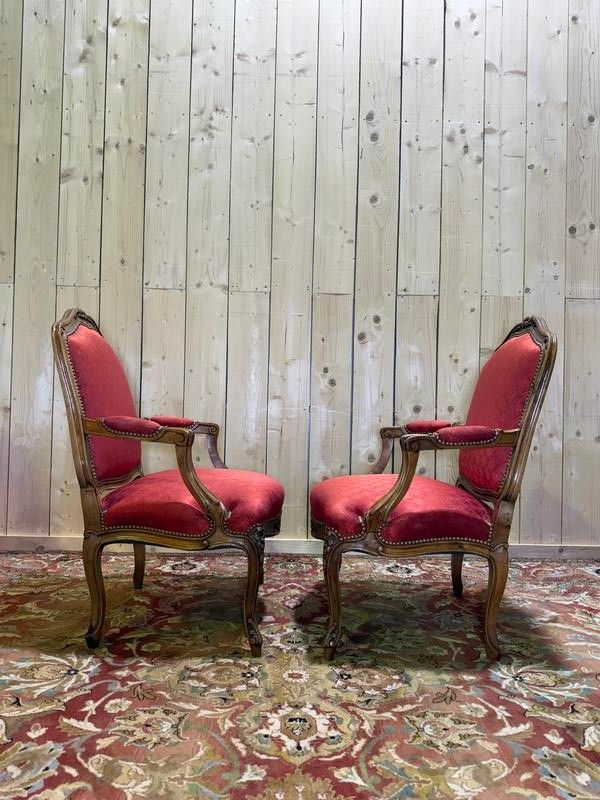 Pair of Red Silk Louis XVI Style Cabriolets