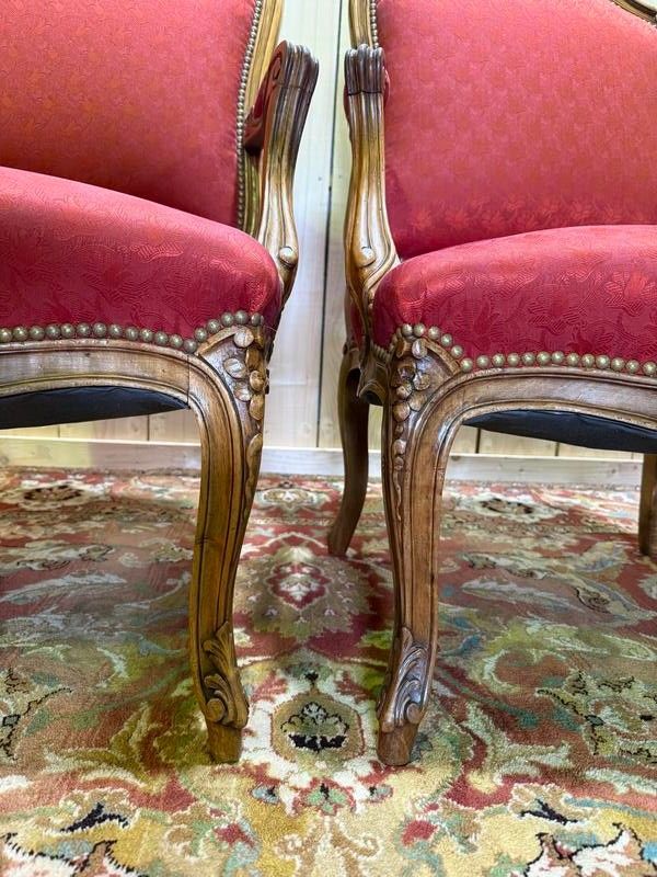 Pair of Red Silk Louis XVI Style Cabriolets