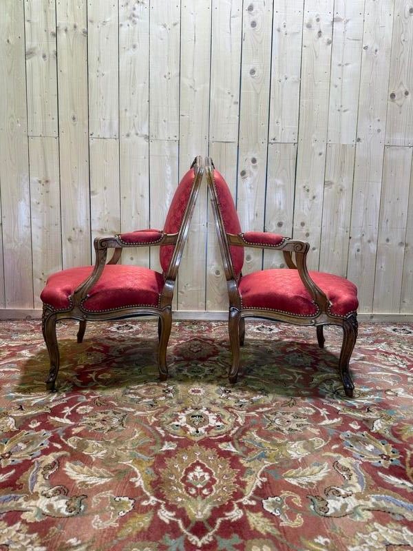 Pair of Red Silk Louis XVI Style Cabriolets
