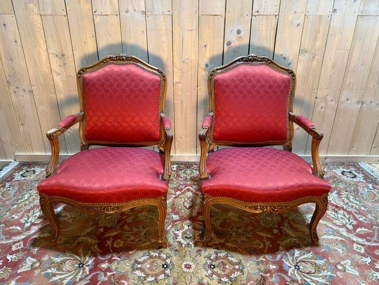 Pair of Red Silk Louis XVI Style Cabriolets