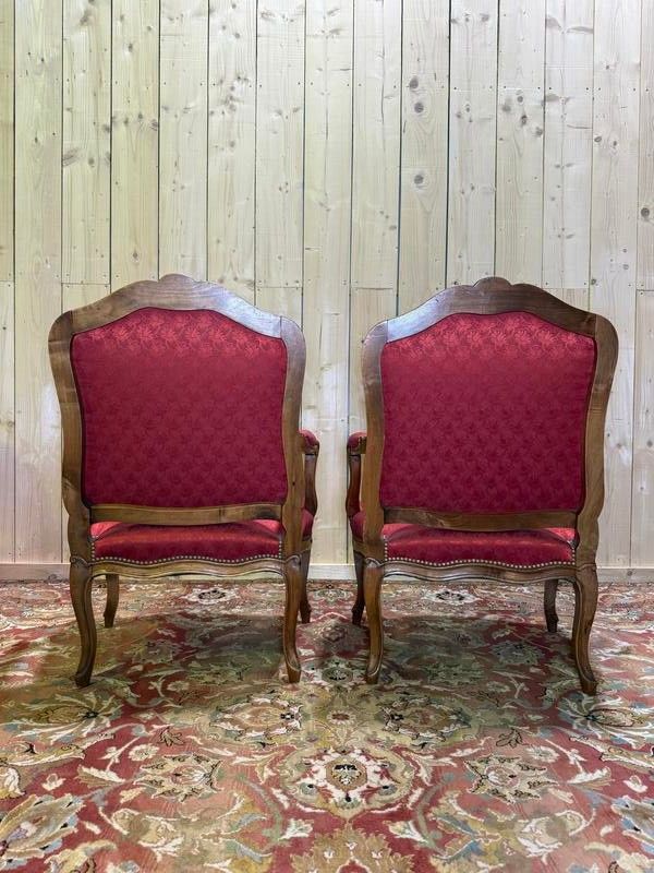 Pair of Red Silk Louis XVI Style Cabriolets
