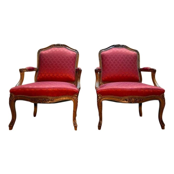 Pair of Red Silk Louis XVI Style Cabriolets