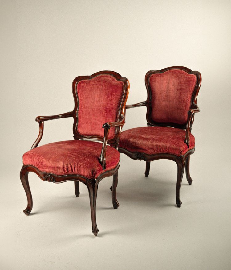 Four walnut armchairs, Venice, mid-18th century