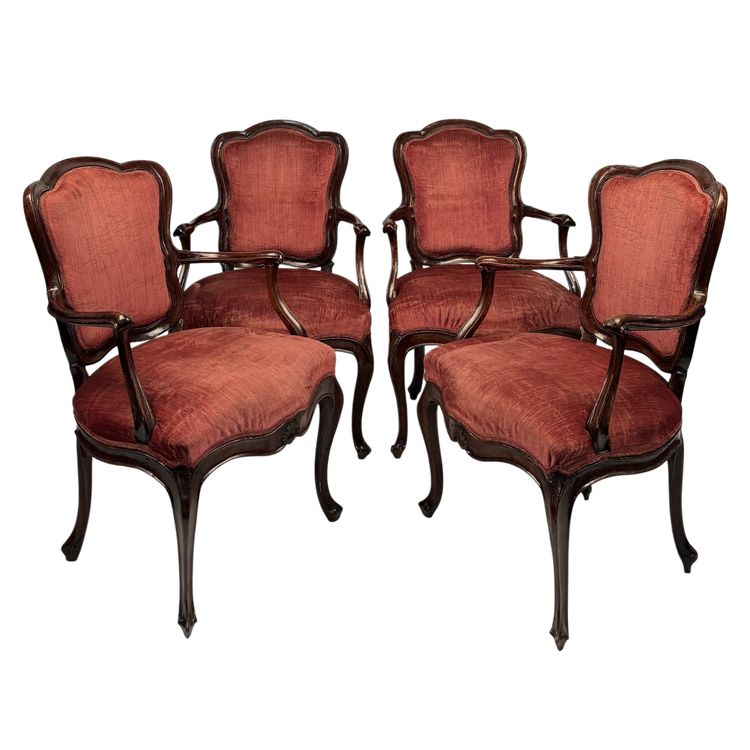 Four walnut armchairs, Venice, mid-18th century