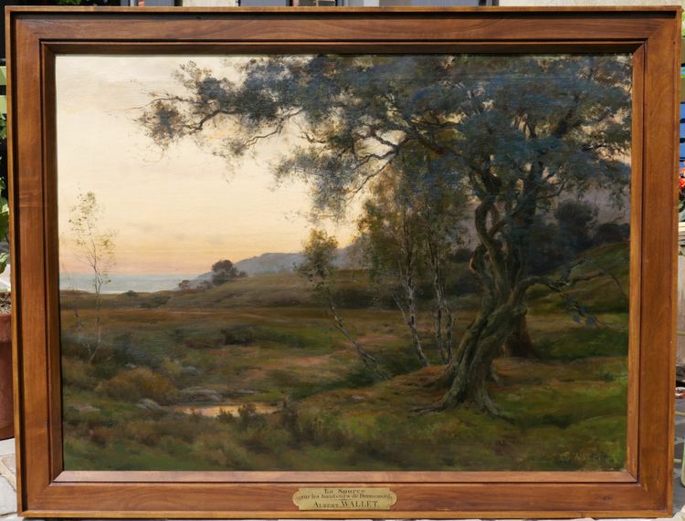 Albert WALLET 1852-1918 Sunset landscape at Dennemont, large painting, 1896 Barbizon Salon