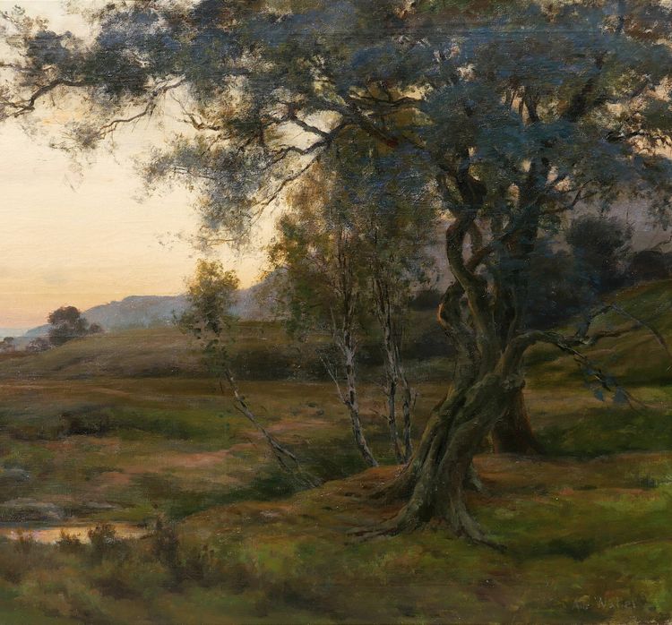 Albert WALLET 1852-1918 Sunset landscape at Dennemont, large painting, 1896 Barbizon Salon