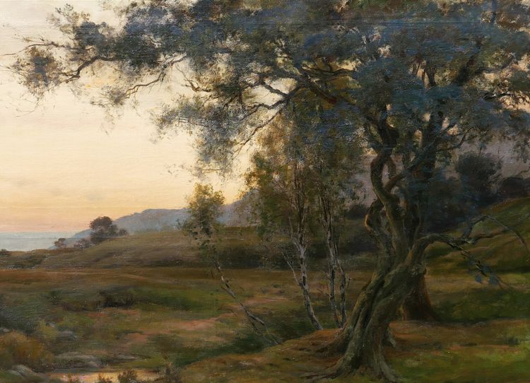 Albert WALLET 1852-1918 Sunset landscape at Dennemont, large painting, 1896 Barbizon Salon