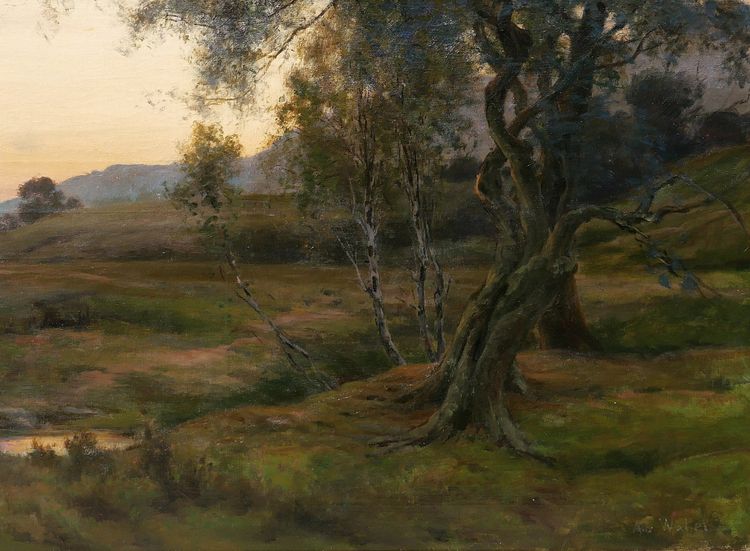 Albert WALLET 1852-1918 Sunset landscape at Dennemont, large painting, 1896 Barbizon Salon