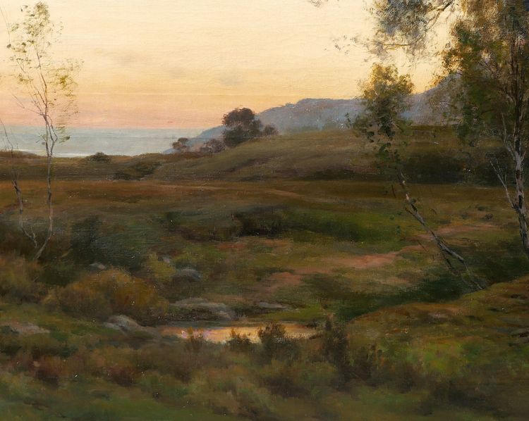 Albert WALLET 1852-1918 Sunset landscape at Dennemont, large painting, 1896 Barbizon Salon