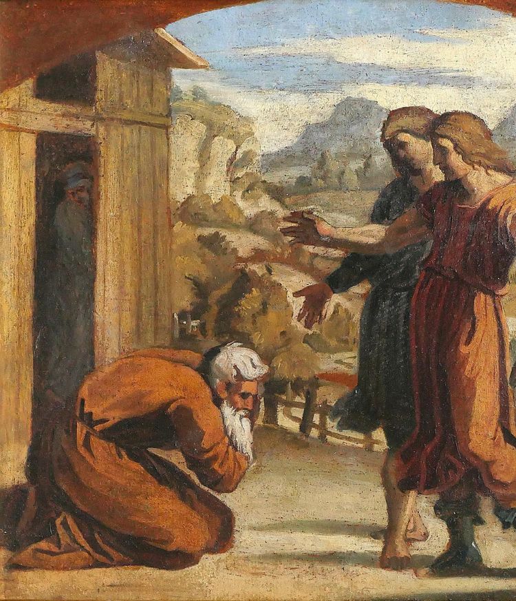 Ecole française vers 1830-40, entourage d'Ingres, Abraham et les 3 anges d'après Raphaël Vatican