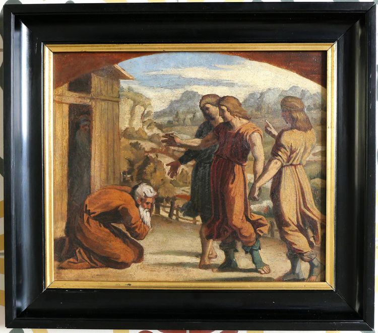 Ecole française vers 1830-40, entourage d'Ingres, Abraham et les 3 anges d'après Raphaël Vatican