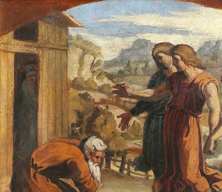 Ecole française vers 1830-40, entourage d'Ingres, Abraham et les 3 anges d'après Raphaël Vatican