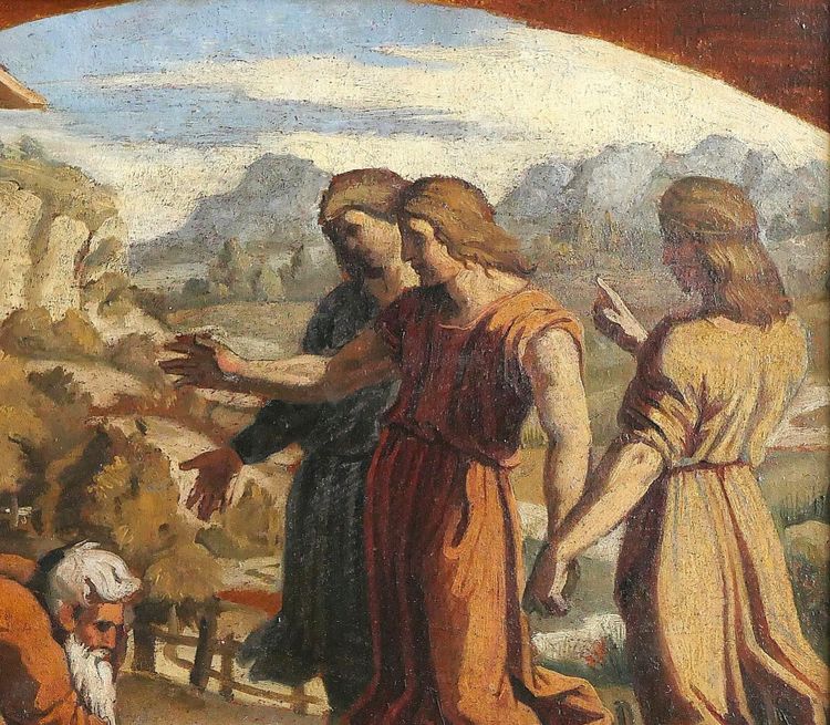Ecole française vers 1830-40, entourage d'Ingres, Abraham et les 3 anges d'après Raphaël Vatican