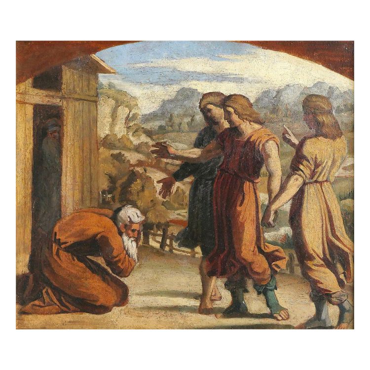 Ecole française vers 1830-40, entourage d'Ingres, Abraham et les 3 anges d'après Raphaël Vatican