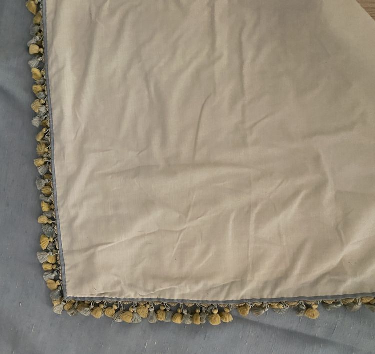Pair of sky-blue cotton and silk thermal blackout curtains with decorative braids