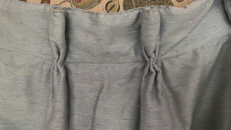 Pair of sky-blue cotton and silk thermal blackout curtains with decorative braids