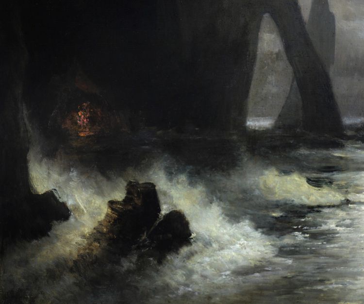 Französische Küstenszene von Étretat bei Mondschein von Karl Heilmayer aus dem Jahr 1898