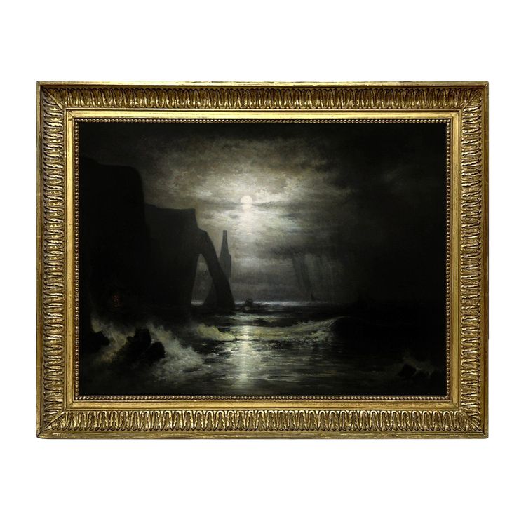 Französische Küstenszene von Étretat bei Mondschein von Karl Heilmayer aus dem Jahr 1898