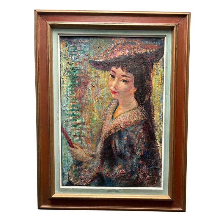 La Tonquinoise - Portrait d'une jeune femme asiatique, oil on canvas circa 1950, signed "Morin