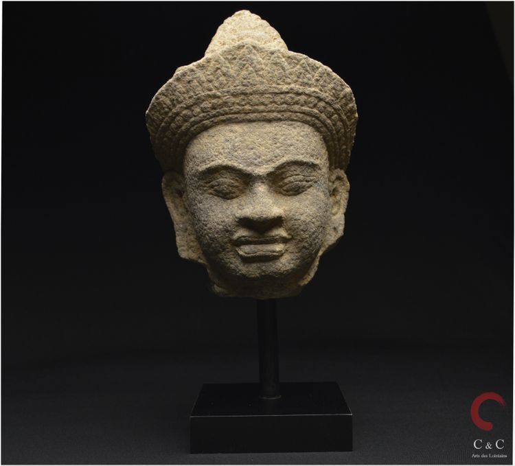 Cambodia, Former Khmer Empire, 12th-13th century, Stoneware divinity head