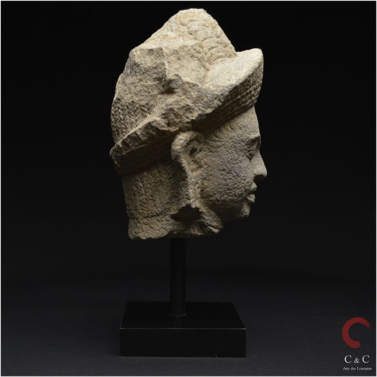 Cambodia, Former Khmer Empire, 12th-13th century, Stoneware divinity head
