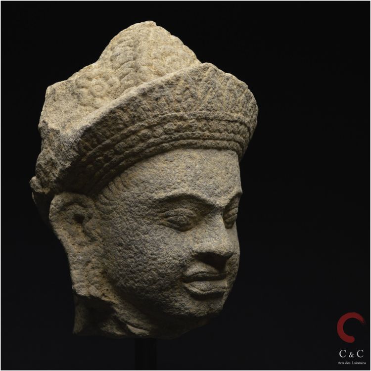 Cambodia, Former Khmer Empire, 12th-13th century, Stoneware divinity head